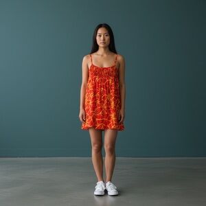 Red & Yellow Floral Summer Mini Slip Dress